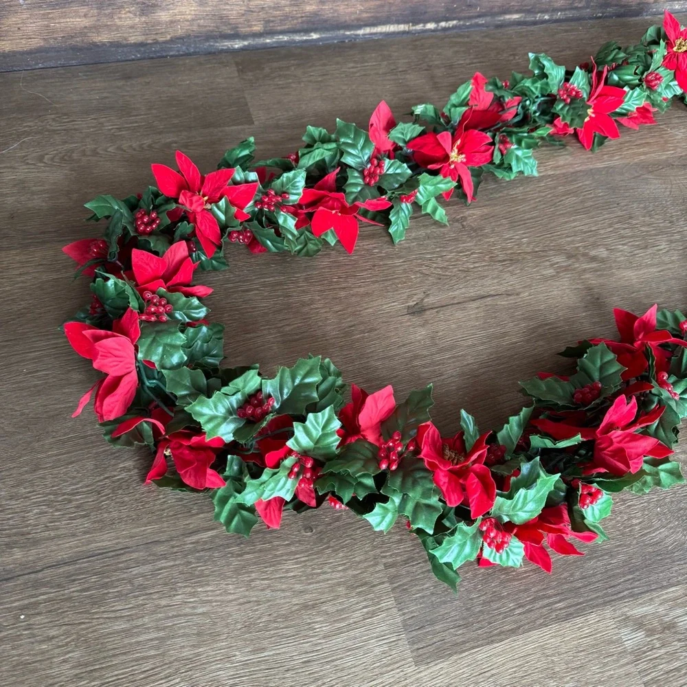 Vintage Christmas Poinsettia Garland 60” long